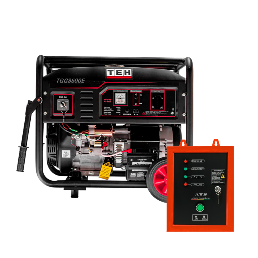 PREVENTA Generador a Gasolina 3.0 kW Partida Electrica Conexión ATS + ATS de 8 PINES TEHTOOLS