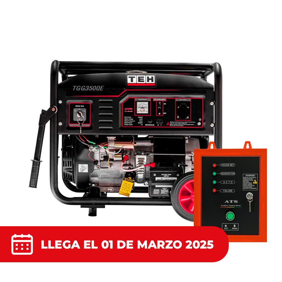 PREVENTA Generador a Gasolina 3.0 kW Partida Electrica Conexión ATS + ATS de 8 PINES TEHTOOLS