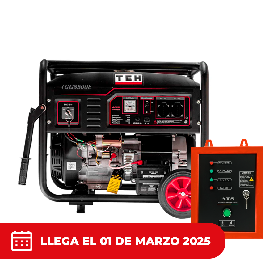 PREVENTA Generador a Gasolina 8.5 kW Partida Electrica Conexión ATS + ATS de 8 PINES TEHTOOLS