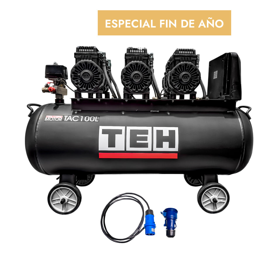 Compresor de Aire 100 Litros Libre de Aceite 6 HP TEHTOOLS  + Cable Conexión 32A Multiflex 3 M TEHTOOLS