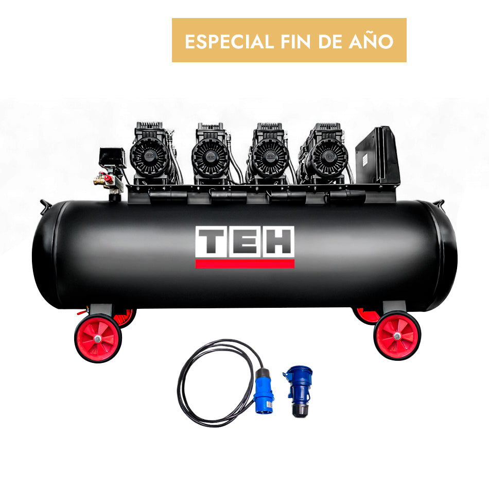 Compresor de Aire 200 Litros Libre de Aceite 8HP + Cable Conexión 32A Multiflex 3 M TEHTOOLS